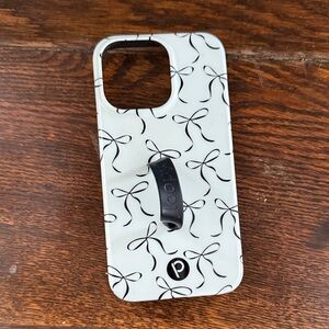 iPhone 13 pro Black Bow Loopy Phone Case with thin loopy band - Black and White